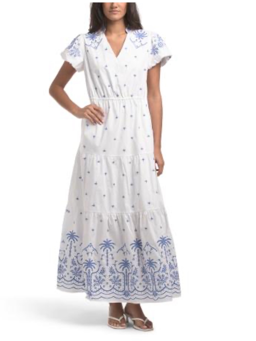 CALYPSO ST BARTH BLUE AND WHITE EMBROIDERY V-NECK MAXI DRESS M NWT - Picture 4 of 15